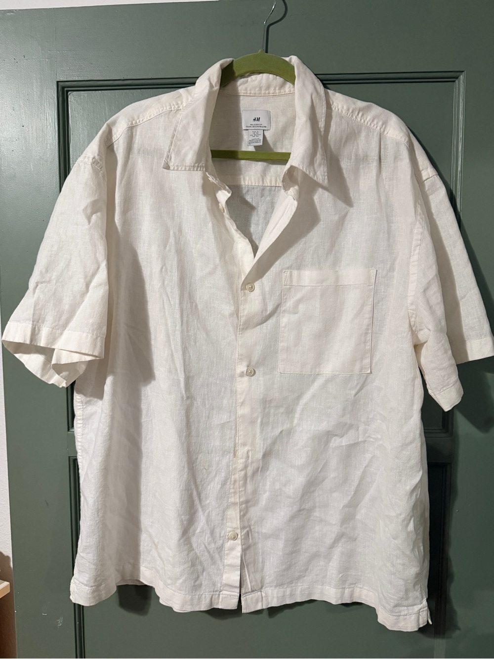H&M Relaxed Fit White Button-Down Linen Shirt